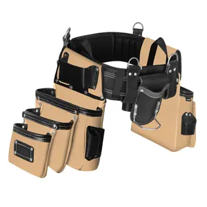 FUERI 26 Pocket Heavy Duty Leather Nylon Tool Belt & Bag Combo For Electricians, Carpenters, and Framers