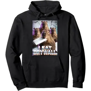 Men's funny and absurd humor involving capybaras eating drywall Graphic Hoodie/Graphic T-Shirt - Regular Fit | Soft & Breathable Fabric, Durable Print, Everyday Comfort, Machine Washable, humorous meme a group of capybaras standing in front of a cracked
