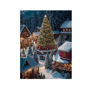 1pcs Christmas Town Snow Scene 16x20 Inches No Frame DIY Paint by Numbers Kit, Acrylic Painting Art Set for Beginners, DIY Painting Supplies, Perfect Home Wall Decor & Gift