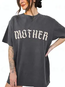 Women's Casual T-shirt, Versatile Short-sleeve Top with Gothic Font Print