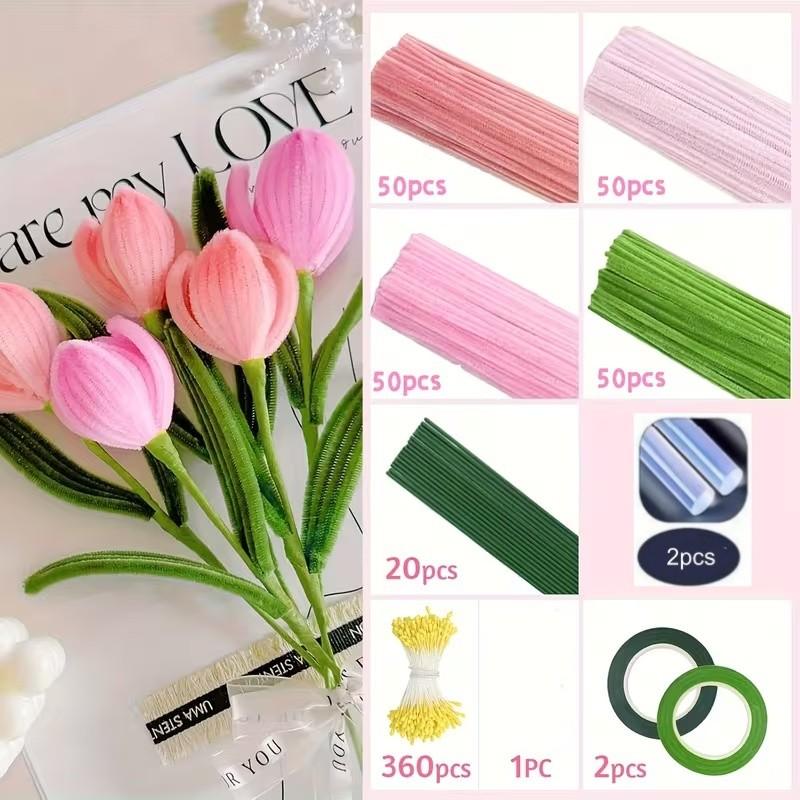 584 Piece Tulip Chenille Stem Set for Arts and Crafts, Colorful Decorative Flowers for Weddings and Festivals, Ideal Gift for Birthdays and Holidays