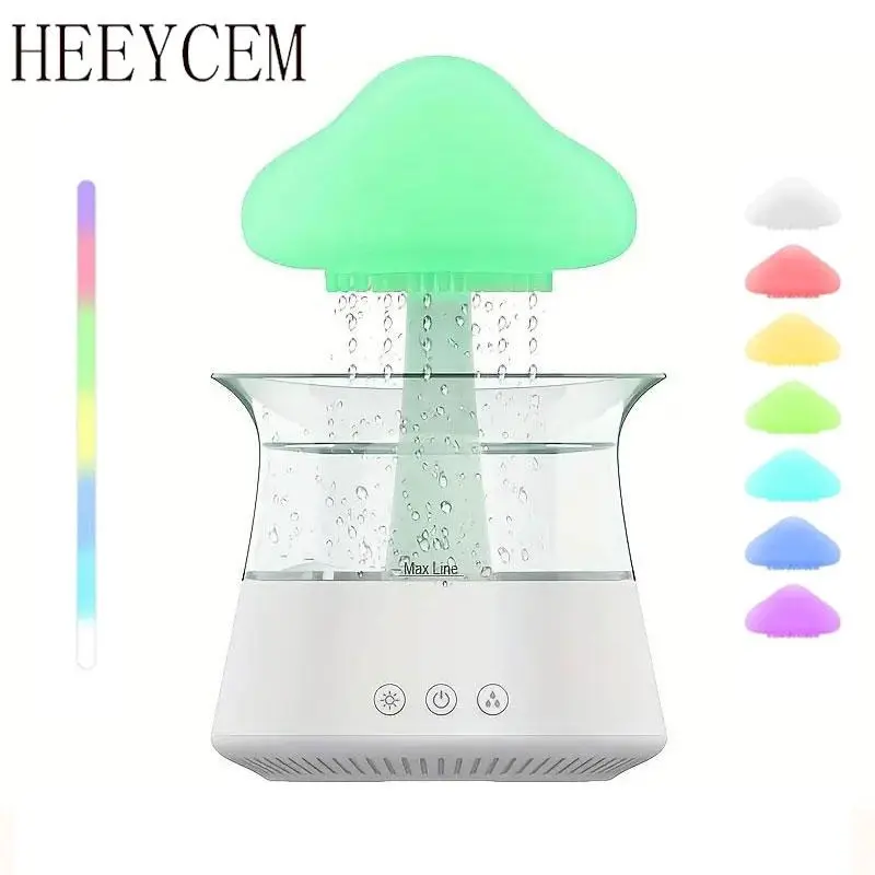 1pcs Color Humidifier Water Drops, Mushroom Raindrop Humidifier 7 Color Changing Light Diffuser, Desk Fountain Bedside Sleep Relaxation Water Drop Sound Suitable for Bedroom and Large Room Desk, USB Powered Humidifier, USB Humidifier