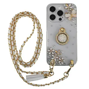 Handmade Bedazzled iPhone Case  Glitter PopSocket + PVC Shockproof (Corner Cushion) | Crossbody Cover for iPhone 15/iPhone 16/iPhone 17 Series