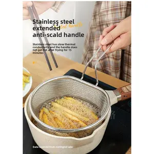 Stainless steel skimmer basket for kitchen use, suitable for scooping noodles, frying, hot pot, boiling noodles, draining water, and washing vegetables