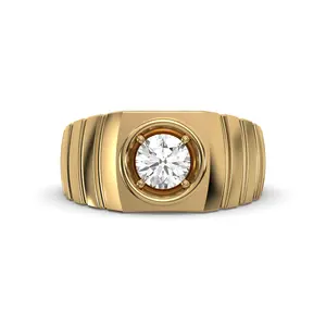 Men's Jewelry - Men's VVS Lab Diamond Round Brilliant Cut Solitaire Engagement Ring | Yellow Gold