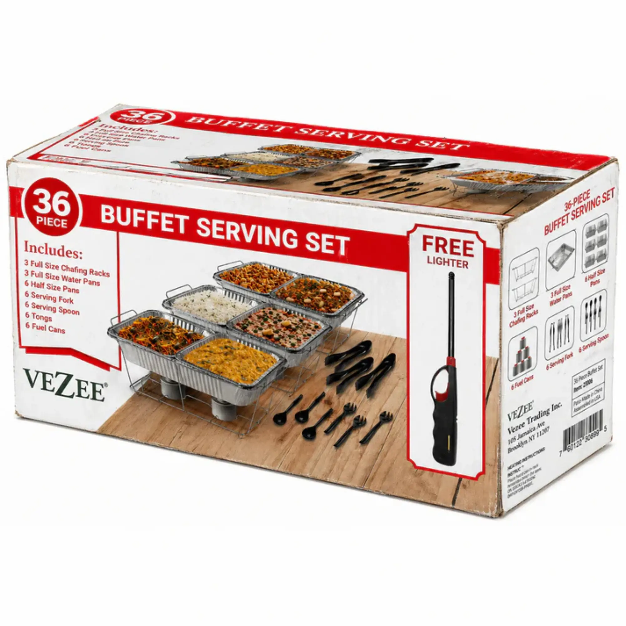 VeZee 36-Piece All-in-One Chafing Dish Buffet Set – 3 Chafing Dish Sets with Fuel Cans, Serving Utensils & Free Lighter, Complete Catering Food Warmer Set for Parties, Weddings, Buffets & Events, Reusable
