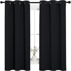 Halloween Pitch Black Solid Thermal Insulated Grommet Blackout Curtains/Drapes for Bedroom Window (2 Panels, 42 inches Wide by 63 inches Long, Black)
