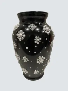 Black Pearl Flower Vase with Decorative Pearls - Elegant Design for Your Home Decor