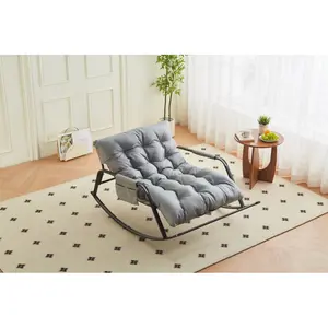 Rocking Chair with Extra-Wide Technical leather  Upholstered Gliding Chair Boucle Reclining Chair, Modern Accent Chair for Living Room Nursery Bedroom -Grey