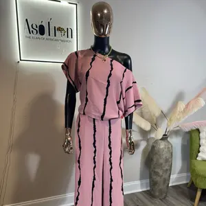 Rukky 2-Piece Pant Set Pink Adire Print Matching Set Wide-Leg Pants & Relaxed Top for Stylish Comfort