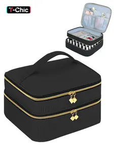 Double Layer Nail Polish Storage Rack Holds 42 Bottles, Portable Nail Polish Organizer Box, Professional Manicure Set & Travel Nail Polish Bag, Travel Cosmetic Bag, Cosmetics Organizer, Makeup Storage Organizer