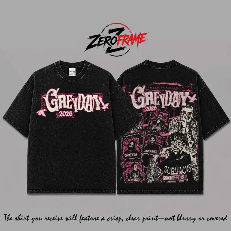GreyDay 2026 Tour Graphic Black Washed T-Shirt Ver 4, Suicideboys G59 Music Tour Merch, Bones Night Lovell Germ Ramirez Black Smurf Concert Tee, Underground Hip Hop Rap Shirt, Festival Fan Apparel, Live Show Graphic Tee, Unisex Streetwear Gift