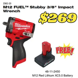 M12 FUEL™ Stubby 3/8" Impact Wrench with FREE XC5.0 Battery!