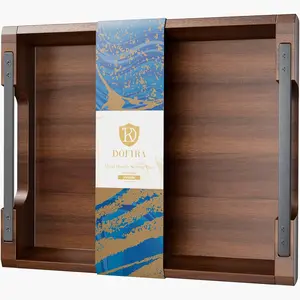 Wood Serving Tray with Handles, 17x13in Food Drinks Tray for Coffee Table, Breakfast, Dinner &, Decorative Tray for Ottoman,, Elegent Gift for Mom