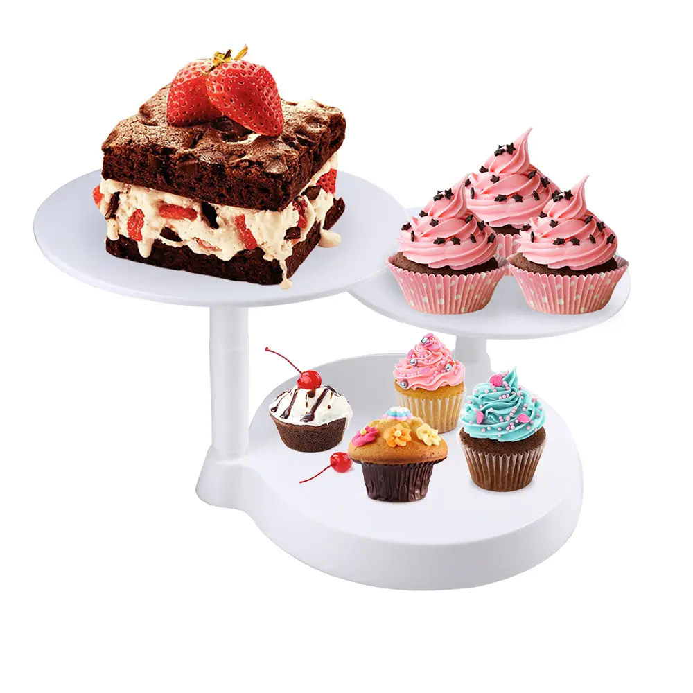 3-Tier Round Cake Stand Dessert Display Stand for Cakes, Cupcakes & Pastries, White Serving Tower for Parties, Weddings & Birthdays