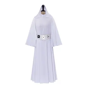 Cosplay performance costume for women Princess Leia white hooded long dressHalloween performance costume