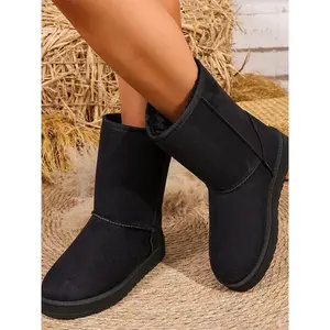 Warm Boots Outdoor Thick Fleece Cotton Shoes Winter, Casual Warm Boots Mid-Calf Leather Fur Anti-Slip Snow Ground Northeast Tube Boot