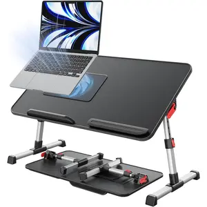 Laptop Desk for Bed with Cooling Fan,  Height & Angle Adjustable Laptop Stand for Bed, Lap Desk Tray Table, Lightweight Foldable Portable Computer Table for Couch Sofa Chair Floor Desk (Black)