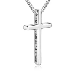 Men's inspirational cross necklace, stainless steel cross pendant necklace, perfect Christmas gift for men, sons, or grandsons.