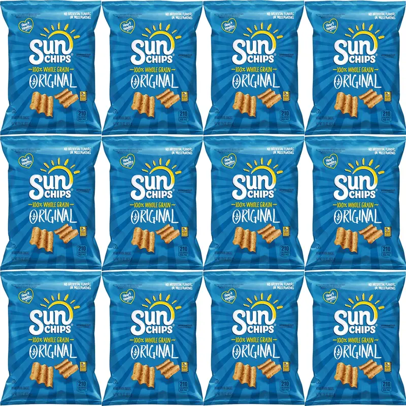 SunChips Original Multigrain Chips, 1.5 oz Bags (Pack of 12) Bundled by Shoppyway Snack Crispy Crunchy Bites Corn