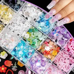 3D Assorted Pearls Gems Nail Charms Kit Multi Color Heart Flower Butterfly Bow Moon Nails Charm Pink Color White Heart Star Bows Round Pearls Nail Charms for Manicure DIY Crafts Jewelry Accessories