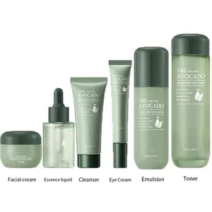 6 pcs Avocado Skincare Kit, Skin Care Gift Set with Facial Cleanser, Toner, Lotion, Face Serum, Face Cream, Eye Cream, Lip Balm For Hydrating Skin For Women
