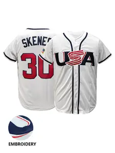 Unisex #30 Navy USA Retro Baseball Jersey, Embroidered Stitched Short Sleeve Athletic Top, Breathable Button-Front Sports Shirt with Flag Detail for Fans Gift Themed Party Outdoor Activity Daily Casual Use