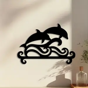 1pc Dolphin Address Metal Wall Art, Dolphin Address Statue Mural, Perfect for Porch Wall, Coastal Decor, Ideal Gift for Homeowners, Weather-Resistant Metal