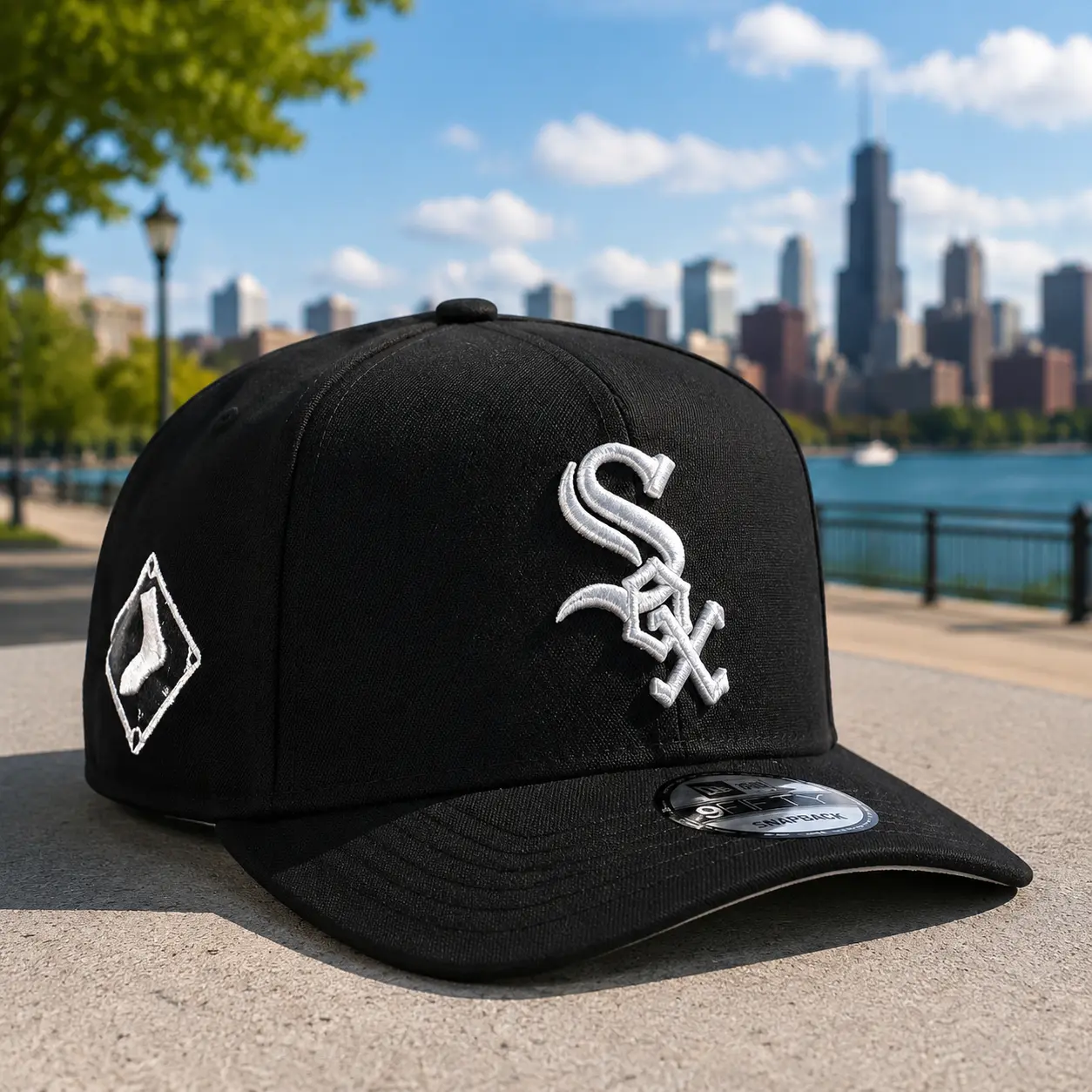 New Era White Sox 9FORTY Adjustable Hat White Crown Black Brim Embroidered Logo Streetwear Cap