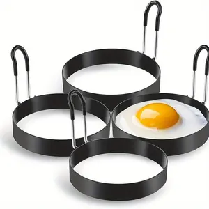 4 Stainless Steel Egg Rings, Ideal for Frying Eggs & Pancakes, Essential Hotel Kitchen Utensil Accessory, Durable Cooking Tools, Easy Storage