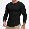 JMIERR Mens 2026 Fall Fashion Casual Henley Shirt Long Sleeve T-Shirt Slim Fitted Shirts Curved Hem for Athletic Gym Workout