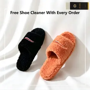 2026 Winter Furry Slippers for Women, Fluffy Plush Open Toe Slides, Warm Letter Print Flip Flops, Non-slip Sole Breathable Lightweight Indoor Outdoor House Shoes, Cozy Home Slippers, Ladies Loungewear Slides, Soft Plush House Slippers