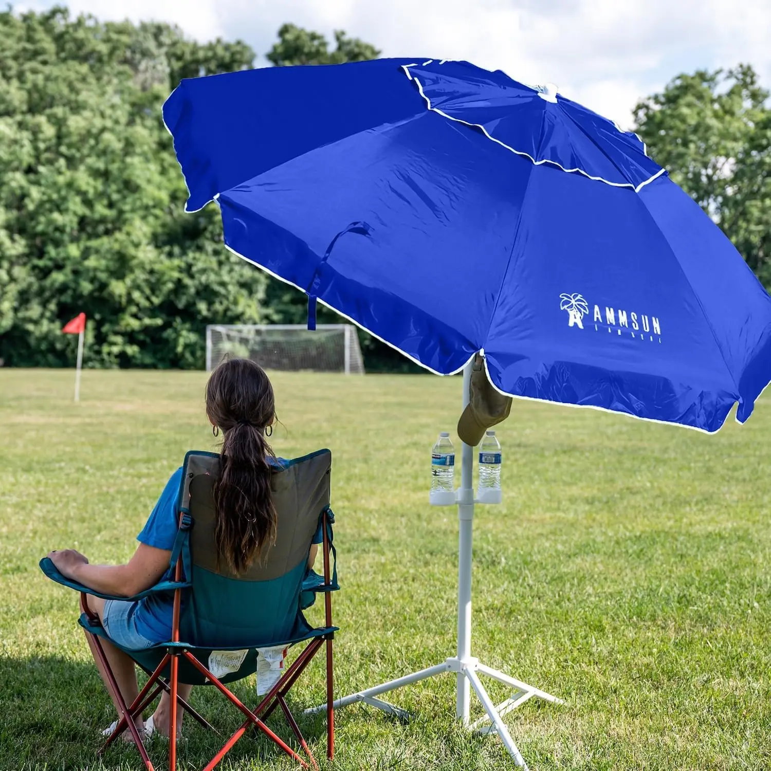 dark blue patio umbrella Ainfox 9ft Navy Blue Patio Umbrella with Push Button Tilt and Crank,  Waterproof Outdoor Sunshade Canopy