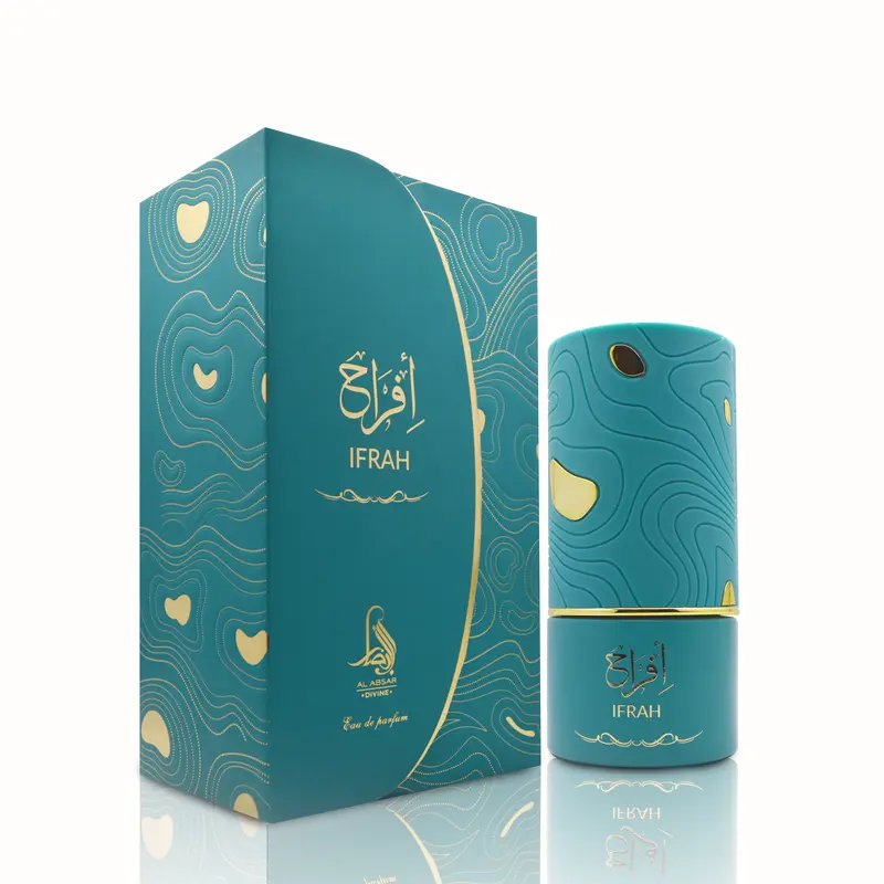 Al Absar Ifrah Perfume 100ml for Women Elegant Blue Design with Gold Accents & Wave Pattern Packaging Aromatic Delight Banana Pear Fragrance