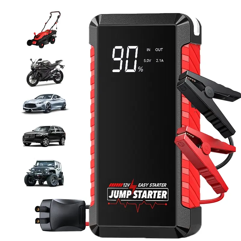 Car Starter Portable Start Box Automotive Tool Kit with Cables 2000a for 12V 8L Gasoline/6.5L Diesel Engines, LED Light/USB Charger Included