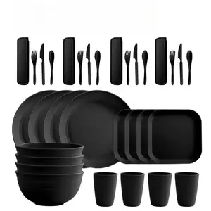 32-Piece Wheat Straw Water Cup Plate Bowl Tableware Set, Bowls Plates Dishes, Eco-Friendly Reusable Dinnerware