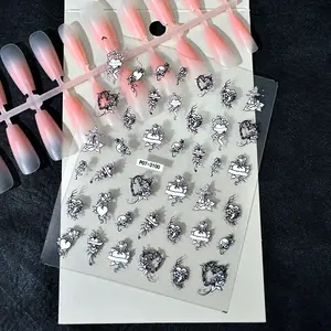 Gothic Skull Nail Art Stickers, Heart Vase & Vine Designs, DIY Manicure Salon Supplies, Non-Toxic, Single Pack, Nail Art Sheet