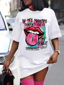 Trendy Women's Summer Lip Print T-Shirt Dress
