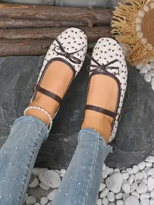 Women's Mary Jane Walking Shoes, Polka Dot Bow Tie Design, Classic Vintage College Style, Soft Sole Low Top Versatile Women's Footwear