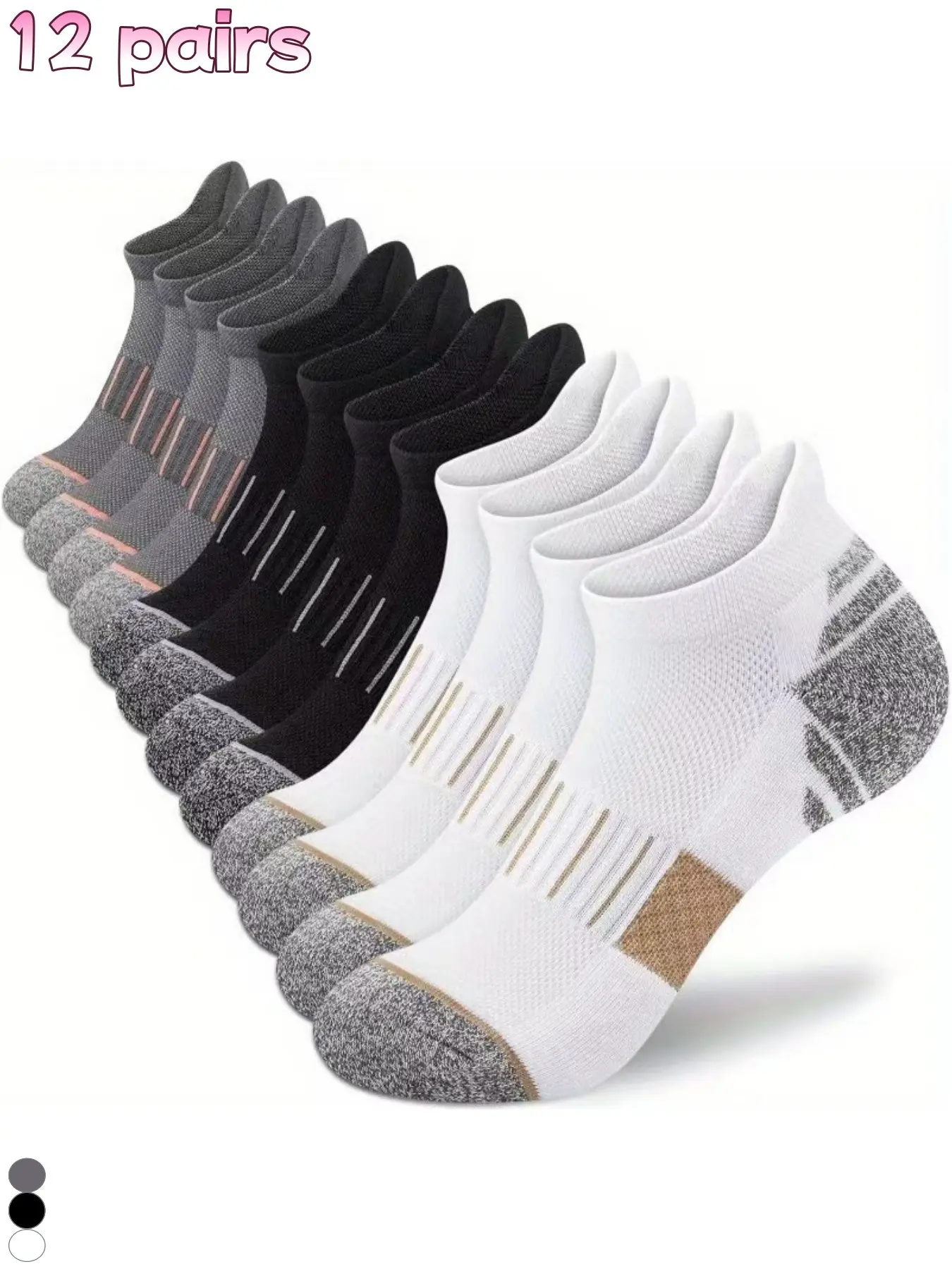 12 pairs of unisex summer breathable casual sports ankle socks, Polyester Athletic Socks, Athletic Socks, Sweat Wicking Socks, moisture-wicking, comfortable, durable, and stay-in-place; versatile for daily work, leisure, sports, cycling, and travel.