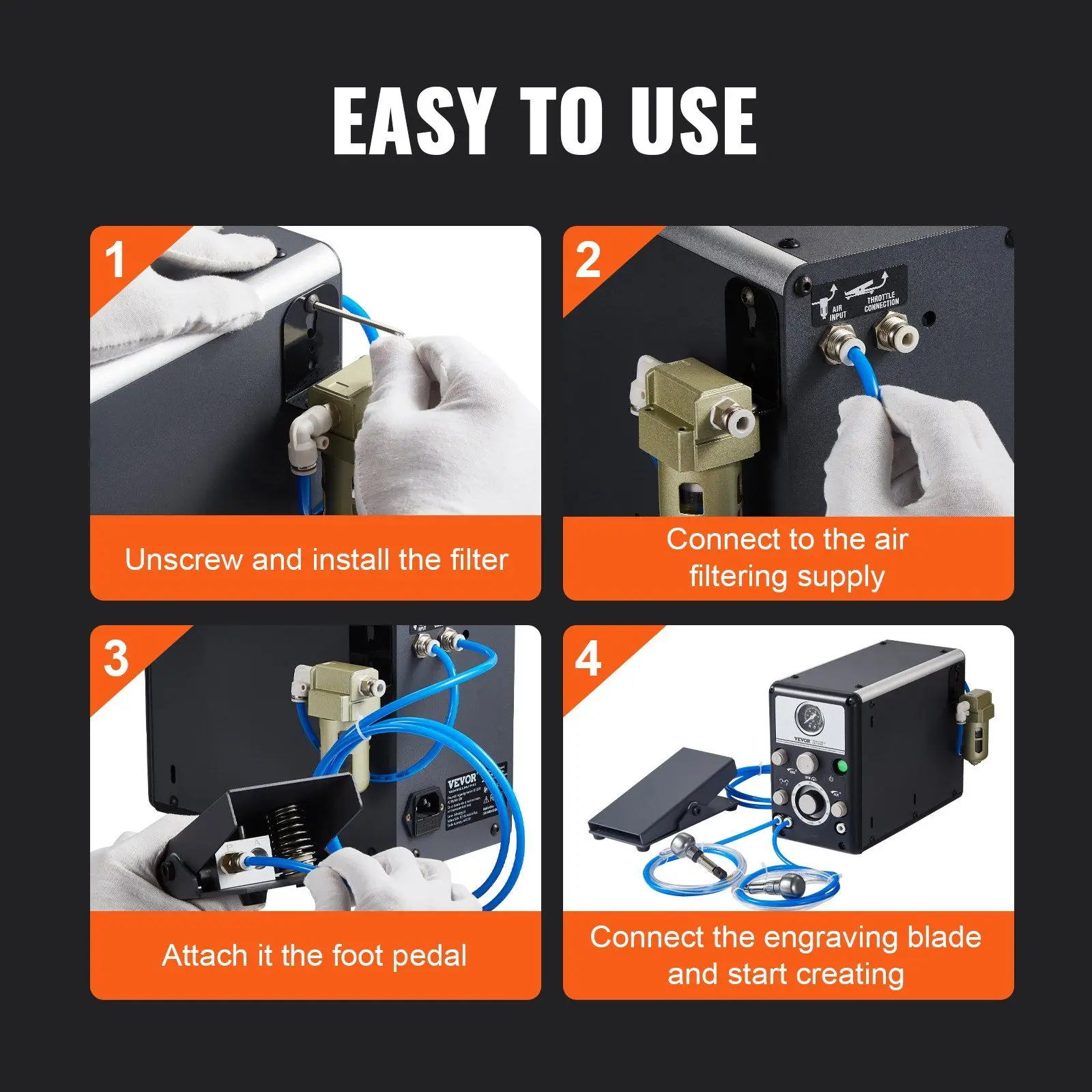 VEVOR Pneumatic Engraver - 1200-6000 RPM Double Ended Engraving Machine with Foot Pedal, Adjustable RPM, 0-60 PSI, 80W DC Motor, Compressor Compatibility for Equipment Maintenance