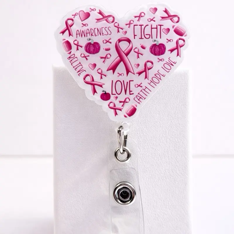 Breast Cancer Awareness Badge Reel | Pink Ribbon Badge Holder | Support Survivor Gift | Inspirational Work ID Clip Acrylic DIY