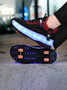 Children's roller skates, skating shoes, Roller Blades Shoes, sports shoes with wheels on the sole, dual-purpose shoes for walking and skating, removable wheels, LED lights on the sole, suitable for boys and girls.