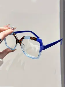 Unisex Square Frame Glasses, Blue Light Blocking Reading Glasses, Casual Decorative Lens, All-Season Daily Use, PC Material