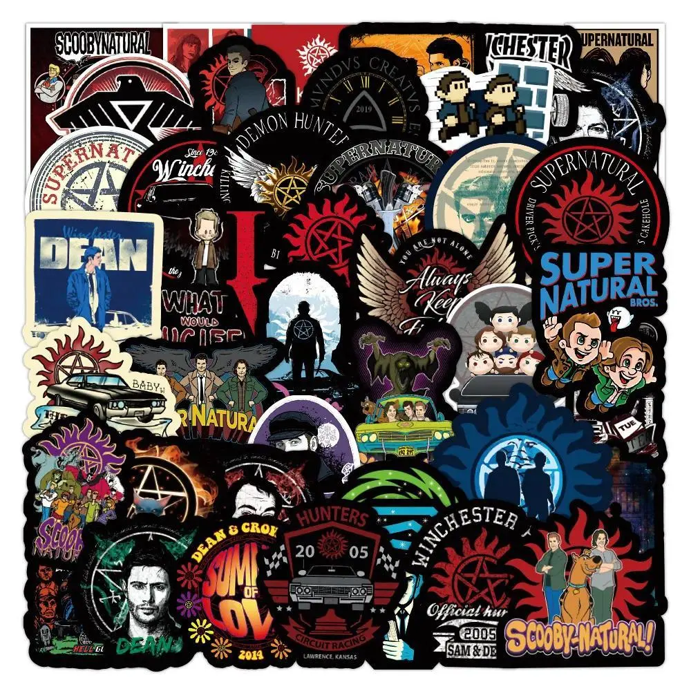 100% Brand New 50pcs Classic Supernatural TV Show Funny Stickers, Waterproof PVC Fashion Accessory Stickers for Skateboard, Luggage, EMS/EUB Delivery for Kids, Kids Toy