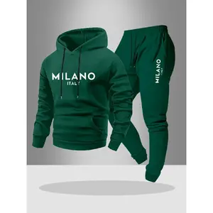 Men's Hooded Sweatshirt 2-Piece Streetwear Tracksuit Set Letter Print Graphic Pullover + Drawstring Casual Sport Pants, Fall & Winter Fashion