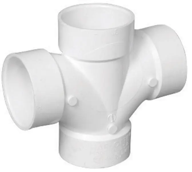 212 MAIN PVC004280800HA Schedule 40 PVC-DWV Double Sanitary Tee Fitting, 2 in. Water Pipe Accessory for Household Appliance Plumbing
