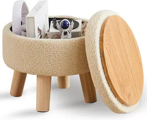 Storage Ottoman, Modern Round Footrest with Soft Padded Seat, Teddy  Footstool with  , Accent Small Table or  Stand for Hallway, Living Room ()