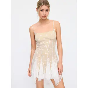 Cider Lace Polka Dot Square Neck Bowknot Ruffle Mini Dress SwimWeek