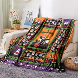 Soft Flannel Halloween Dog Print Blanket, Long Rectangular Modern Polyester Throw for Bed Sofa Outdoor Travel Gift